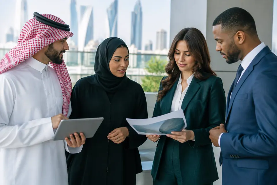 Marketing personnel reviewing field activity materials